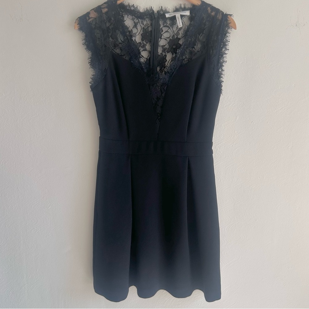 BCBGeneration Black Lace Illusion Mini Dress — LBD Goals, Scallop Hem | Size 6